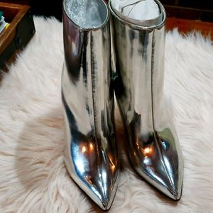 Silver paten leather stiletto booties